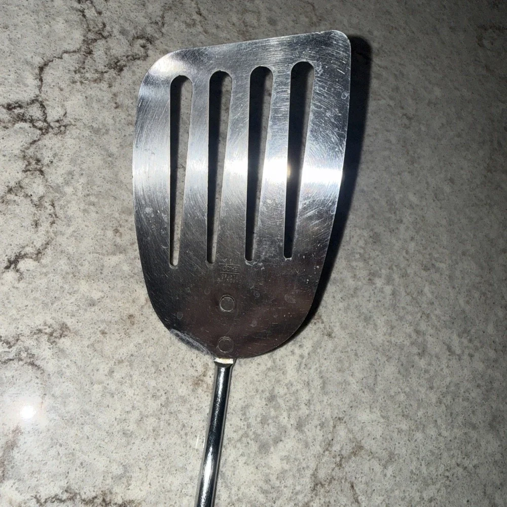 VTG Ekco USA Slotted Angled Spatula Chromium Plated Long 14 In Avocado Green